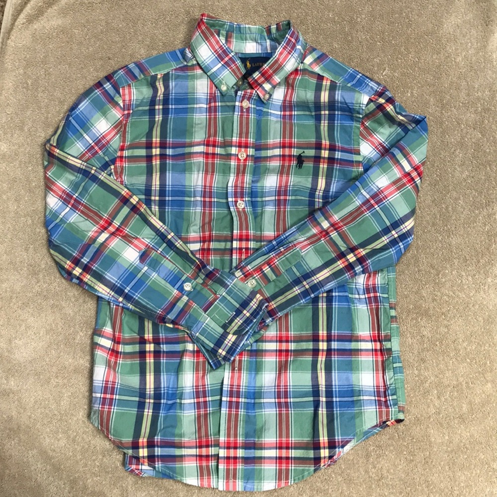 Boys long sleeve plaid Polo by Ralph Lauren sz M